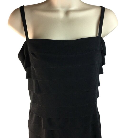 Little Black Evening Dress Evan Picone Tier Straps Mid Thigh Length Size 8 u - Picture 3 of 12